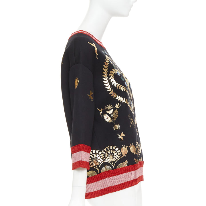GUCCI black pink metallic foil Laminated Heart Bee applique sweatshirt S