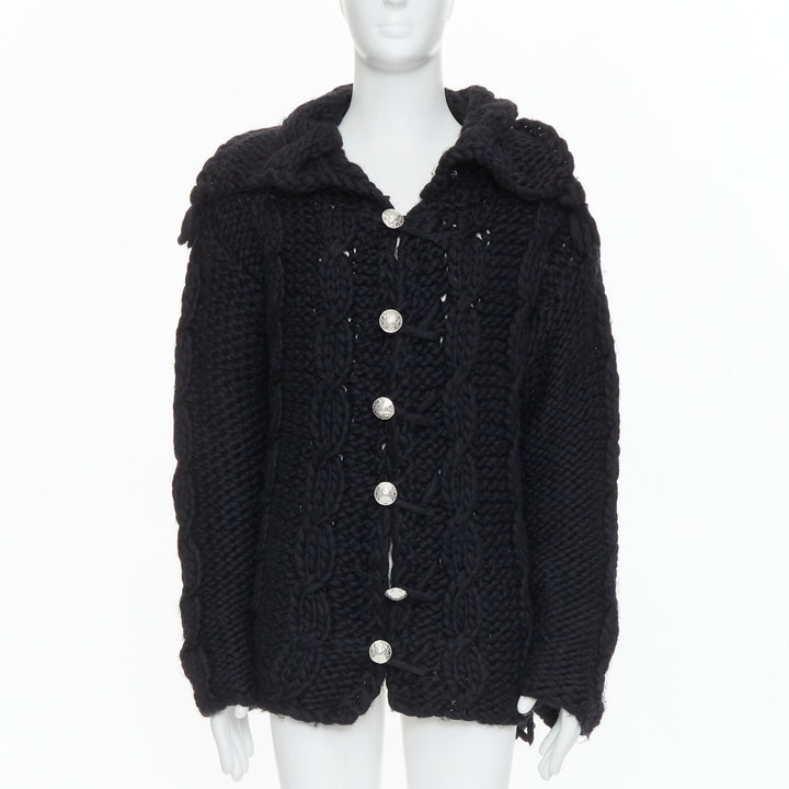 DOLCE GABBANA D&G Vintage black wool chunky cable knit cardigan S