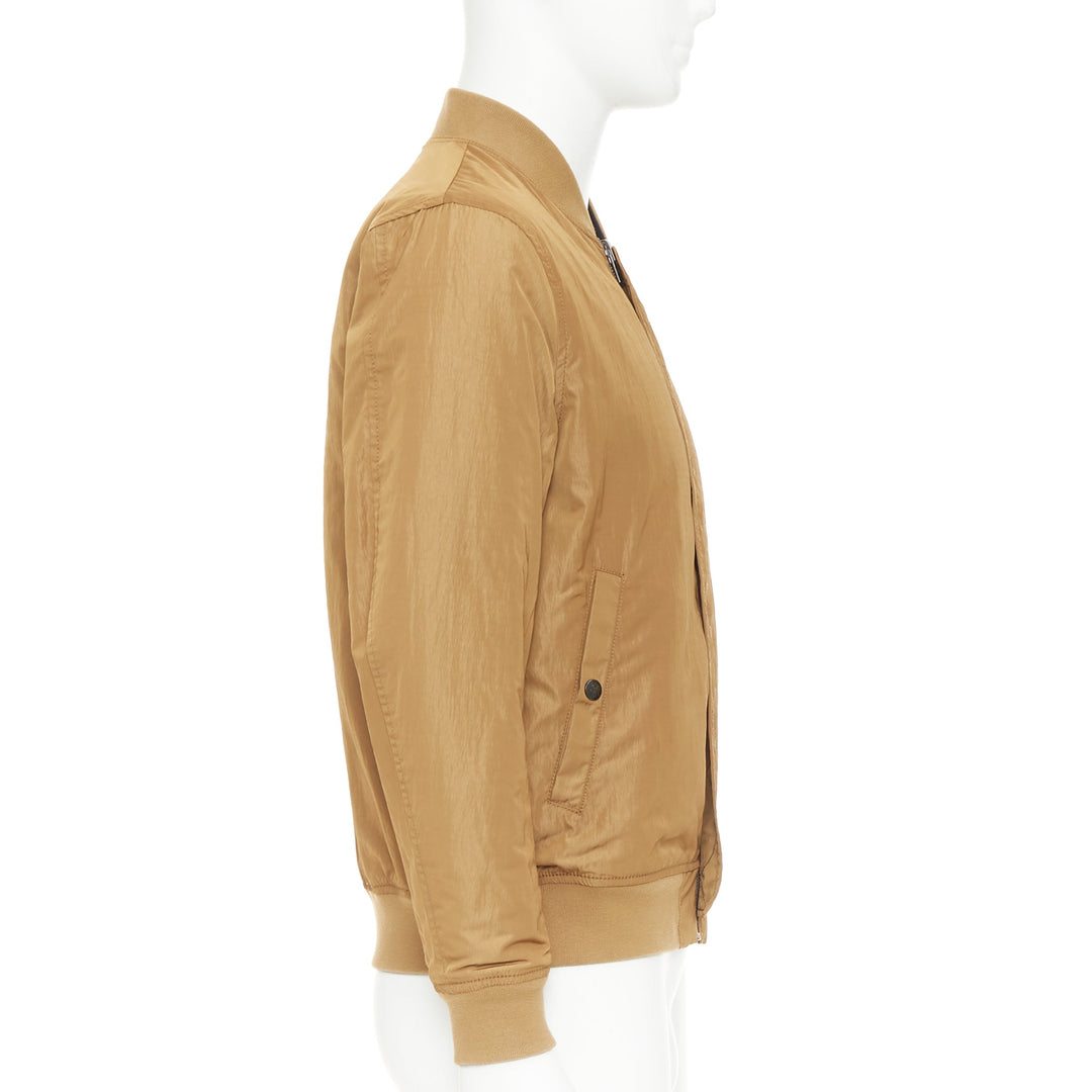 KENT AND CURWEN Reversible navy brown cotton blend zip up bomber jacket M