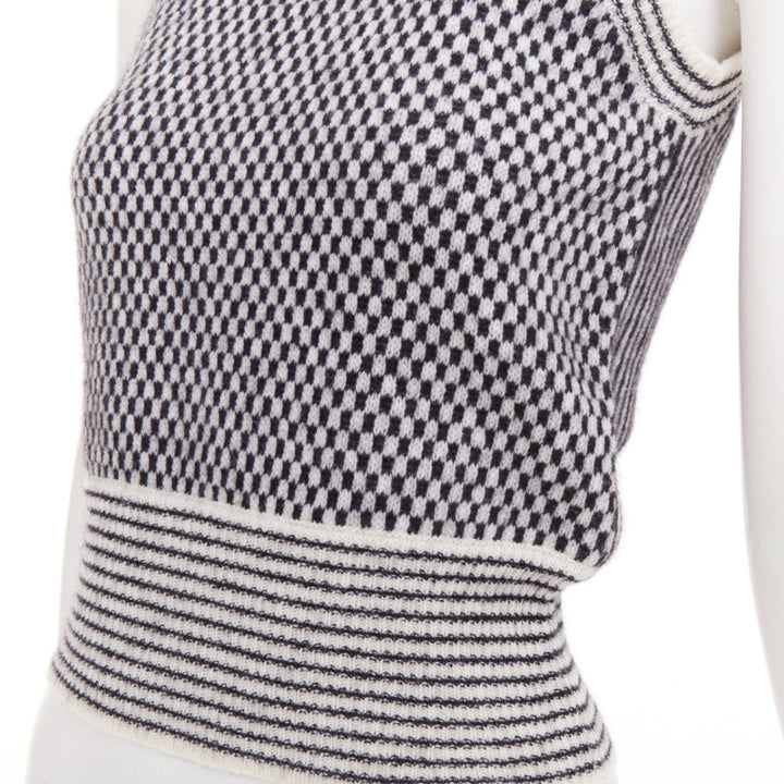 VALENTINO black cream wool mohair blend checkered striped knitted vest S