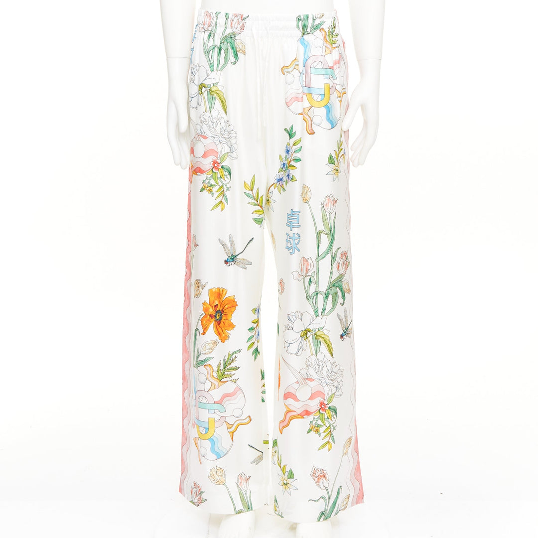 CASABLANCA 2022 Ping Pong Fleurie Jour white silk twill wide pants XXL