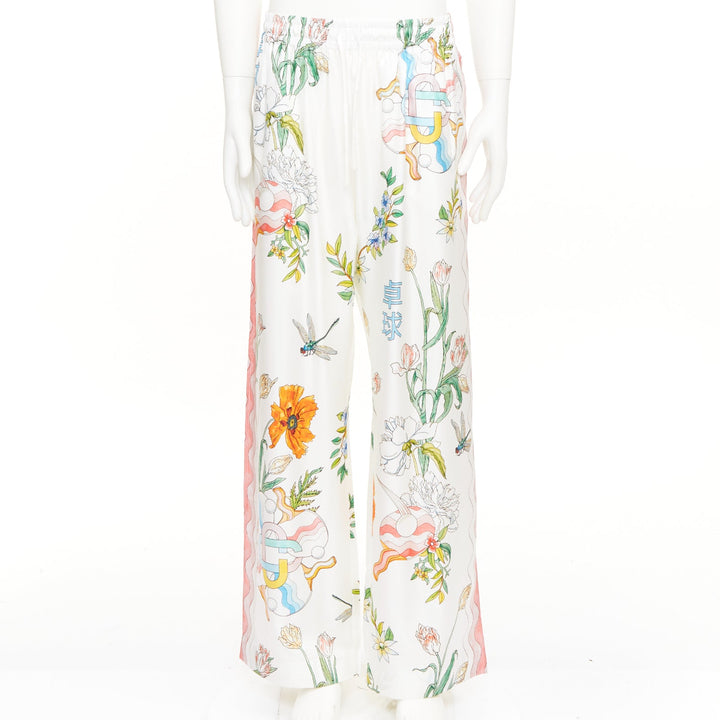 CASABLANCA 2022 Ping Pong Fleurie Jour white silk twill wide pants XXL