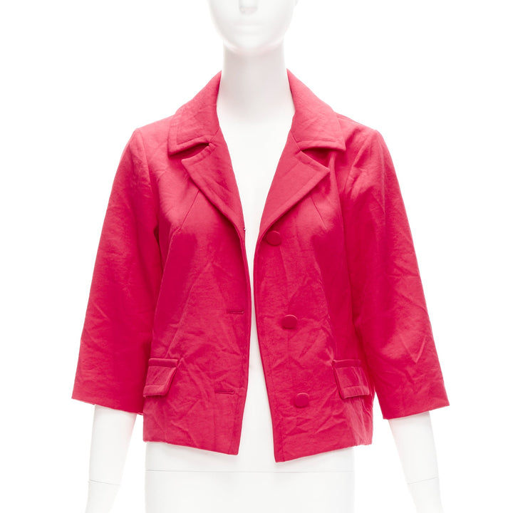 MARNI 2014 red creased crinkle wrapped buttons cropped boxy jacket IT38 XS