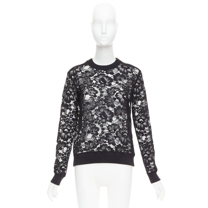 GIVENCHY black cotton lace gold zip pullover sweater FR40 L
