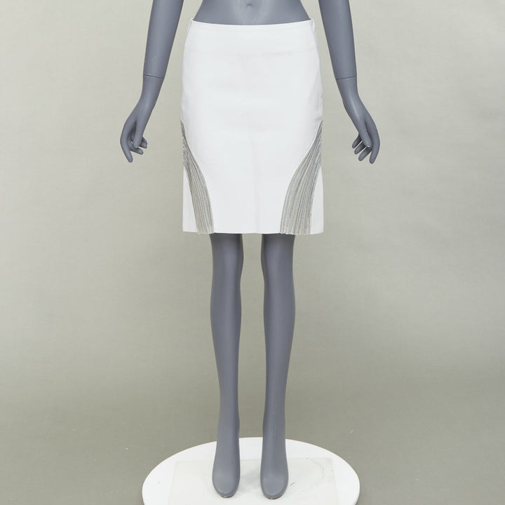 JEAN CLAUDE JITROIS white  leather silver silk applique pencil skirt IT36 XXS