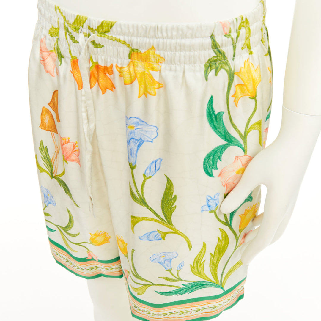 CASABLANCA 2023 L'Arche Fleurie floral print drawstring silk beach shorts XXL