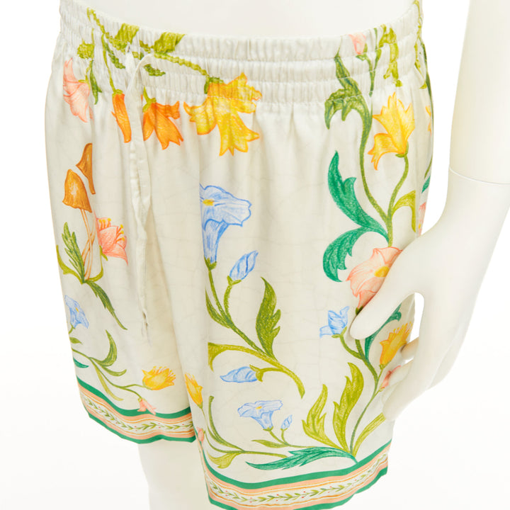CASABLANCA 2023 L'Arche Fleurie floral print drawstring silk beach shorts XXL