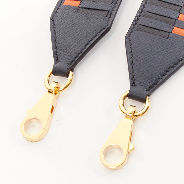 HERMES Sangle 40 orange navy woven leather gold hardware bag strap