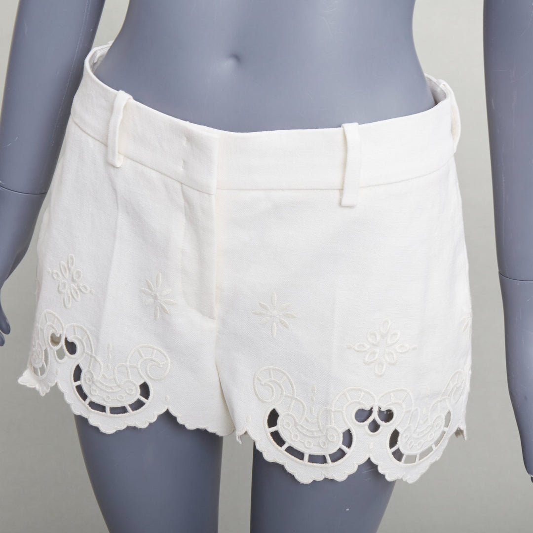 ERMANNO SCERVINO 2020 cotton linen Sangallo embroidery scalloped shorts IT38 XS