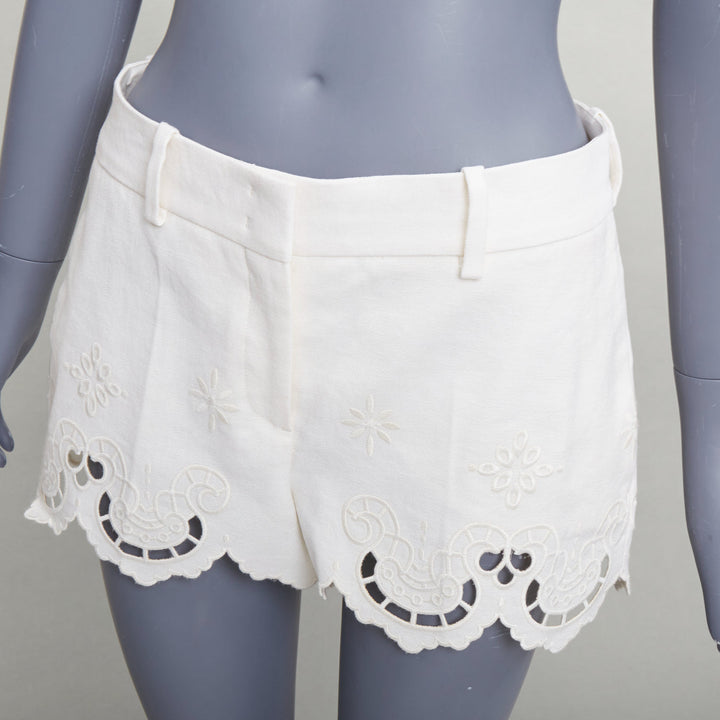 ERMANNO SCERVINO 2020 cotton linen Sangallo embroidery scalloped shorts IT38 XS
