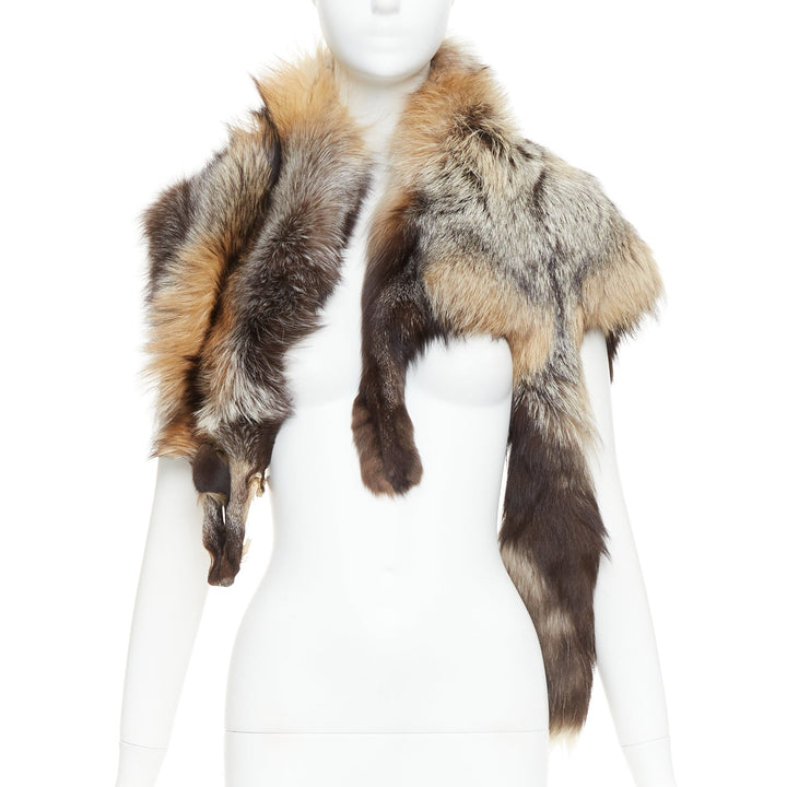 Brown ombre genuine fur animal scarf stole