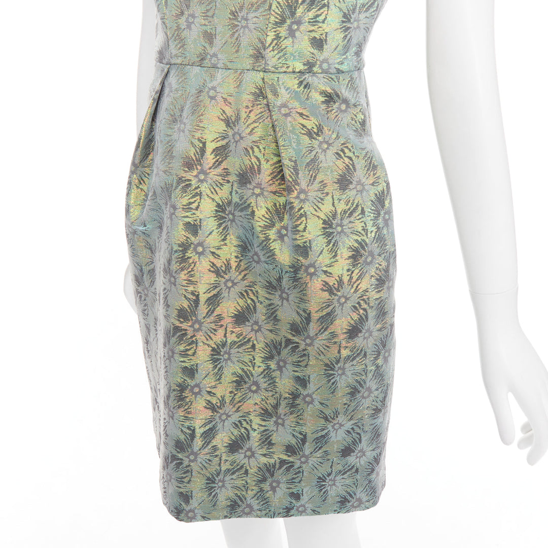 MATTHEW WILLIAMSON green iridescent gold bullet bead sheath dress UK8 S
