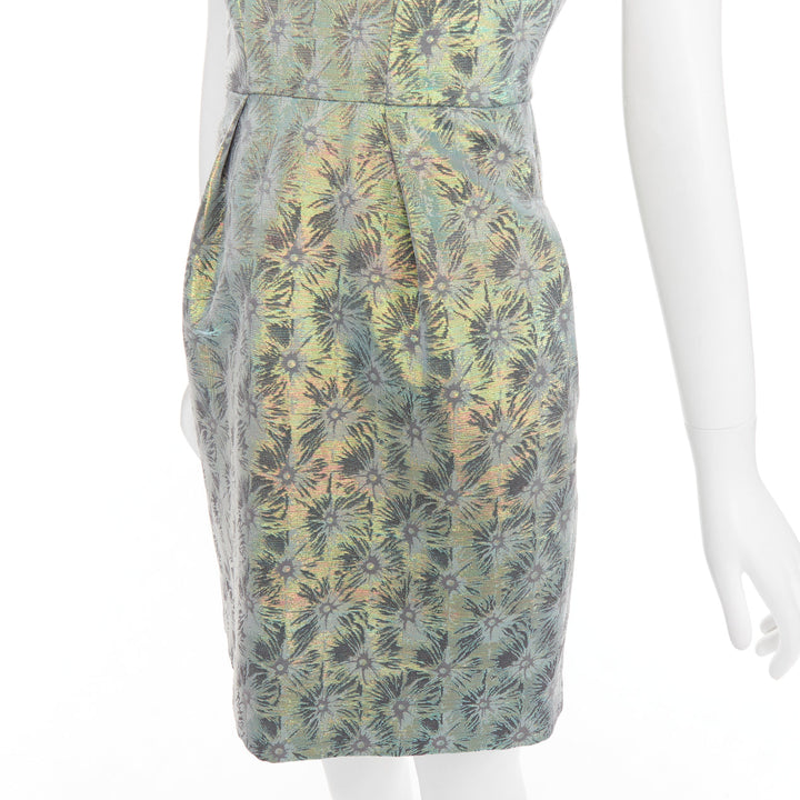 MATTHEW WILLIAMSON green iridescent gold bullet bead sheath dress UK8 S