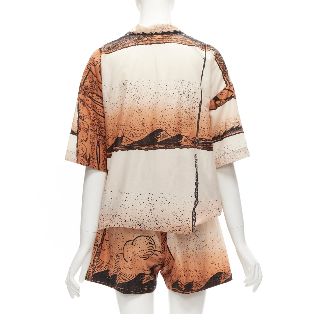 ISSEY MIYAKE 1980's Vintage Japanese woodblock ombre sea print shirt shorts M
