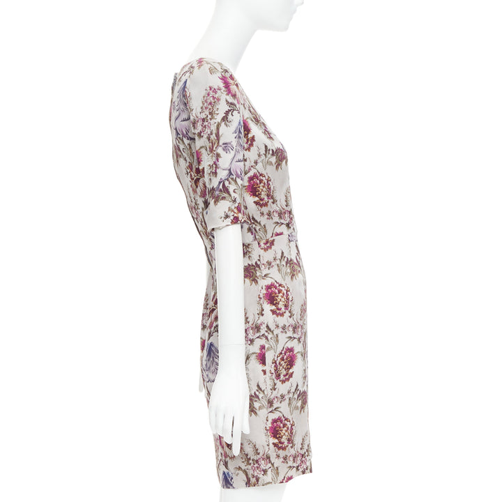DOLCE GABBANA purple grey silk Barocco flower print sheath dress IT42 M