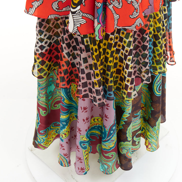 CHRISTIAN LACROIX Vintage tiered paisley patchwork silk bohemian skirt FR46 3XL