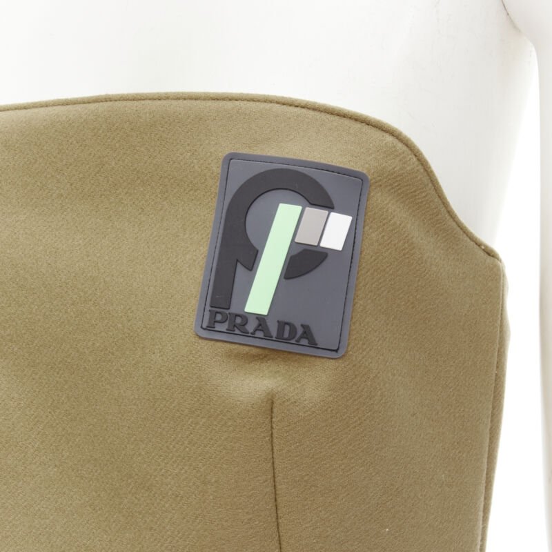 PRADA 2018 brown Sports Logo rubber badge wool strapless bustier S