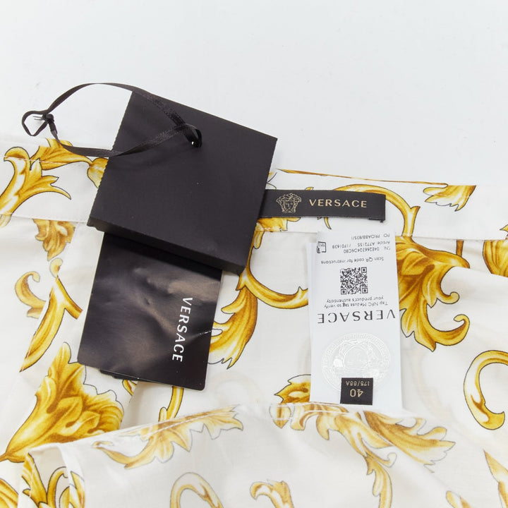 VERSACE Barocco Rococo white gold floral leaf print cotton shirt EU40 M