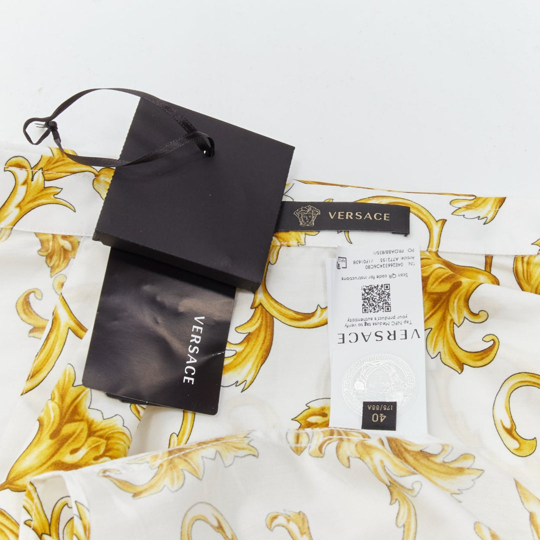 VERSACE Barocco Rococo white gold floral leaf print cotton shirt EU40 M