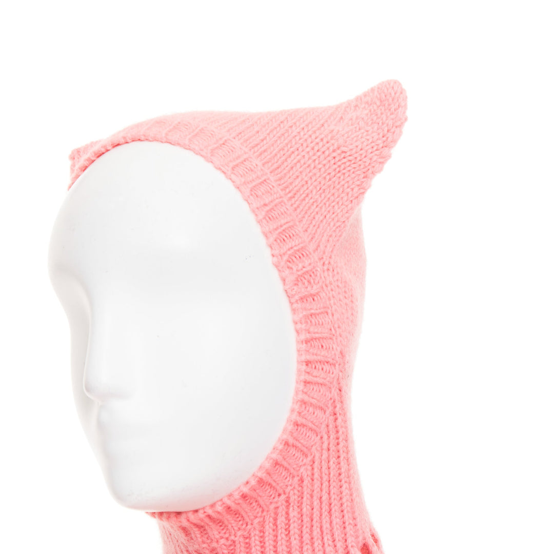 rare GUCCI 2021 Epilogue pink wool knit ear hooded pom pom embellished dress XS
