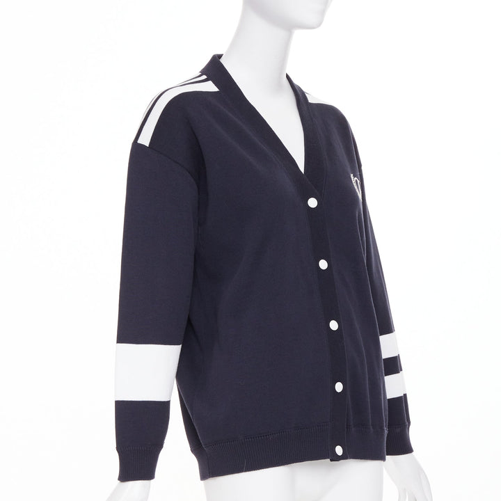 VALENTINO 2022 Vlogo Crest Laurel Crest navy white embroidery varsity cardigan S