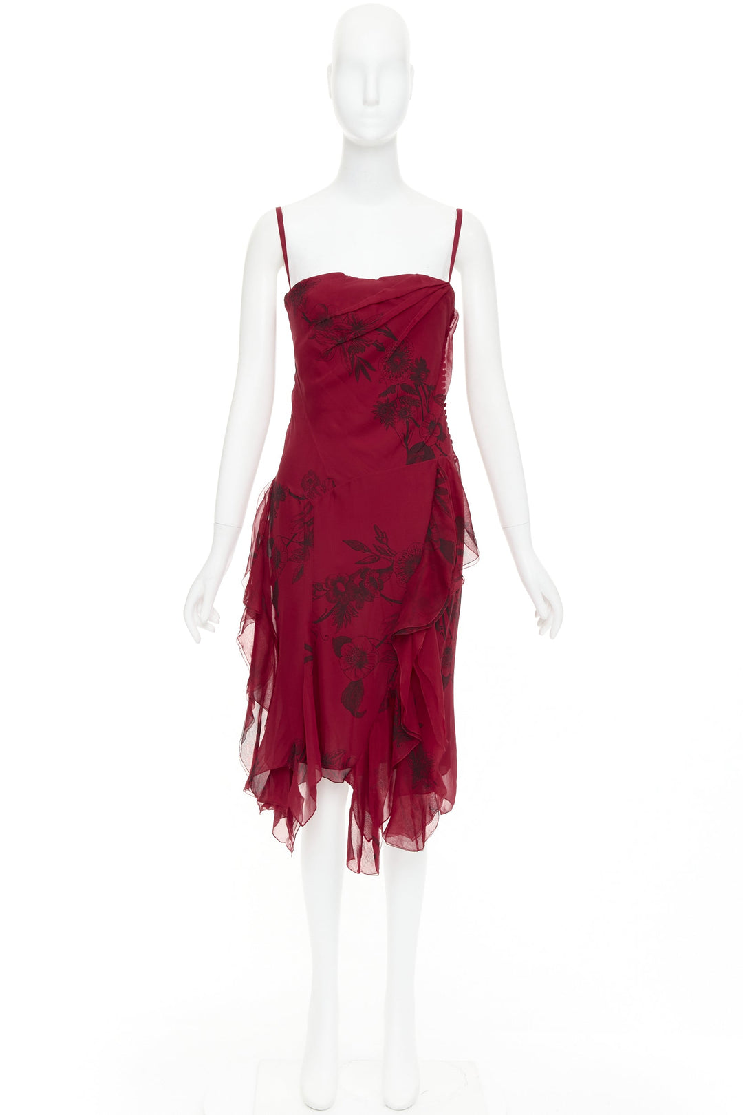 CHRISTIAN DIOR 2006 John Galliano Vintage Runway red silk floral dress FR34 XS