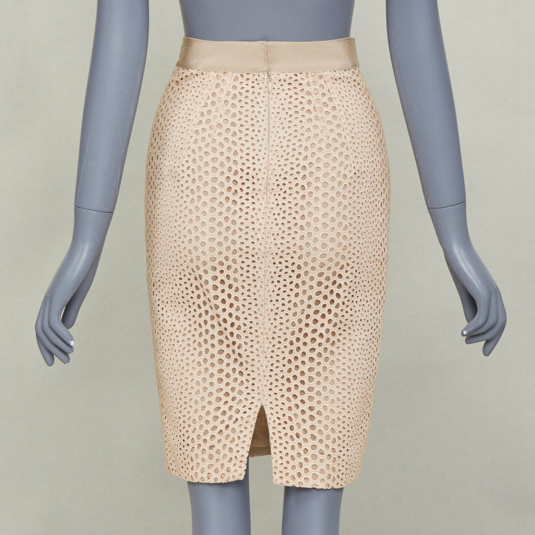 GIAMBATTISTA VALLI 2018 eyelet embroidered cotton pencil skirt IT38 XS