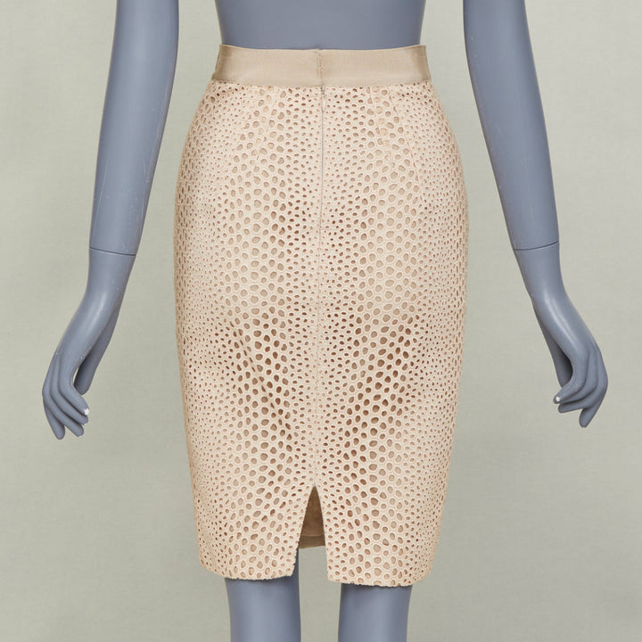 GIAMBATTISTA VALLI 2018 eyelet embroidered cotton pencil skirt IT38 XS