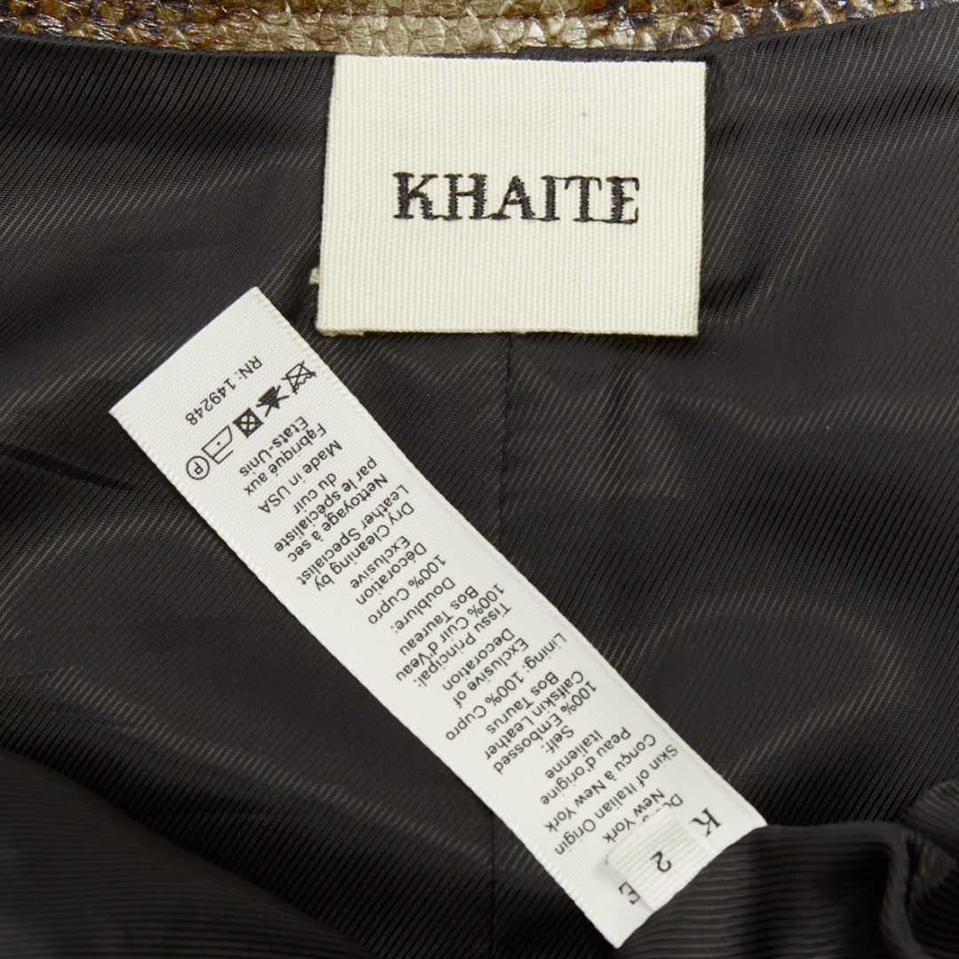 KHAITE 2023 Fraser brown python print scaled leather front slit midi skirt US2 S