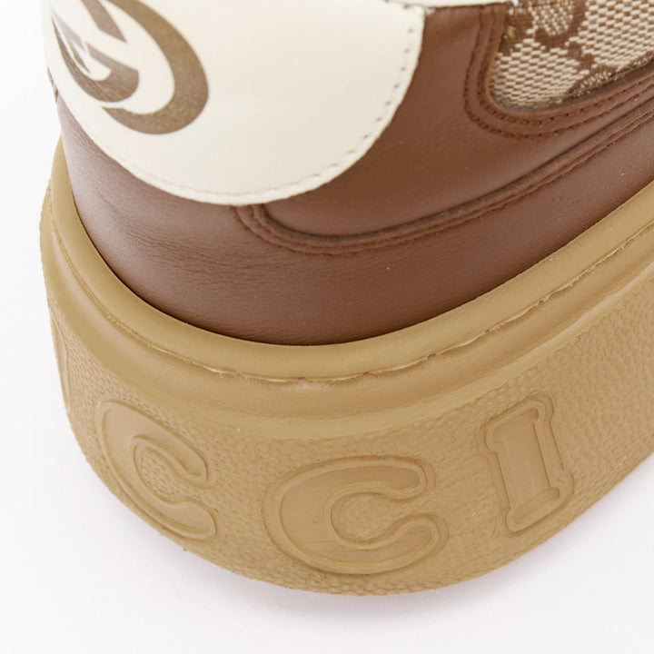 GUCCI brown leather canvas GG monogram logo chunky platform sneaker UK9.5 EU43.5