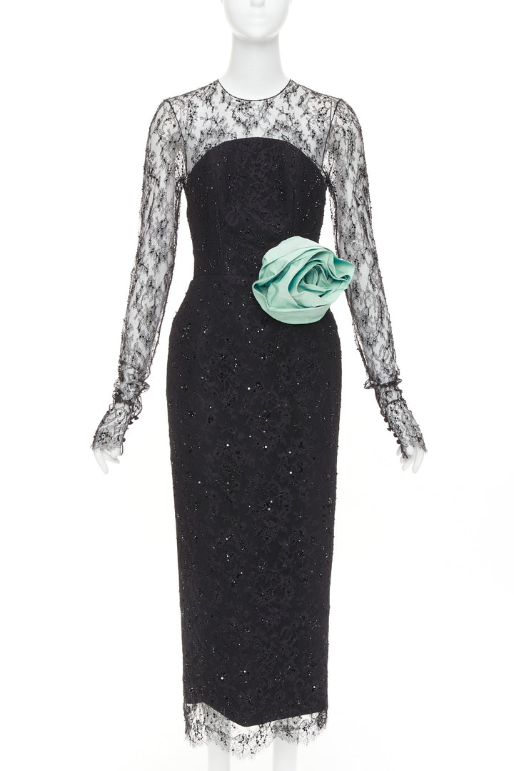 ALEXANDRE VAUTHIER COUTURE AW2019 Runway green rosette crystal lace dress