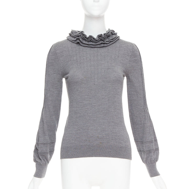FENDI Vintage grey extrafine wool ruffle collar pleated sweater IT40 S