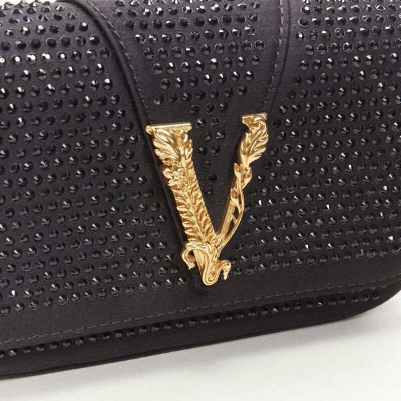 VERSACE Virtus Barocco black crystal embellished flap crossbody clutch bag