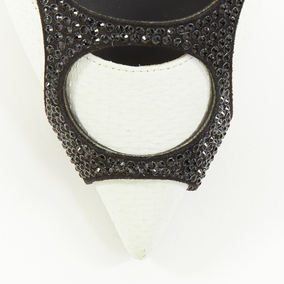 RENE CAOVILLA black white crystal cage ankle strap stiletto pumps EU37 US7