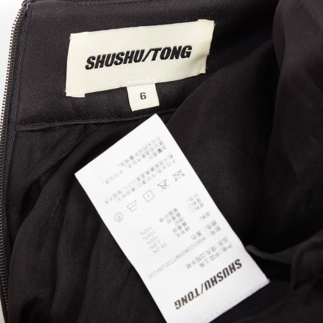 SHUSHU TONG Tuck Edge black wool silk stiff tulle lined flared skirt UK6 XS