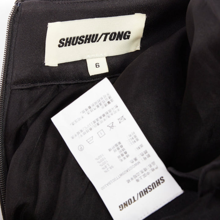 SHUSHU TONG Tuck Edge black wool silk stiff tulle lined flared skirt UK6 XS