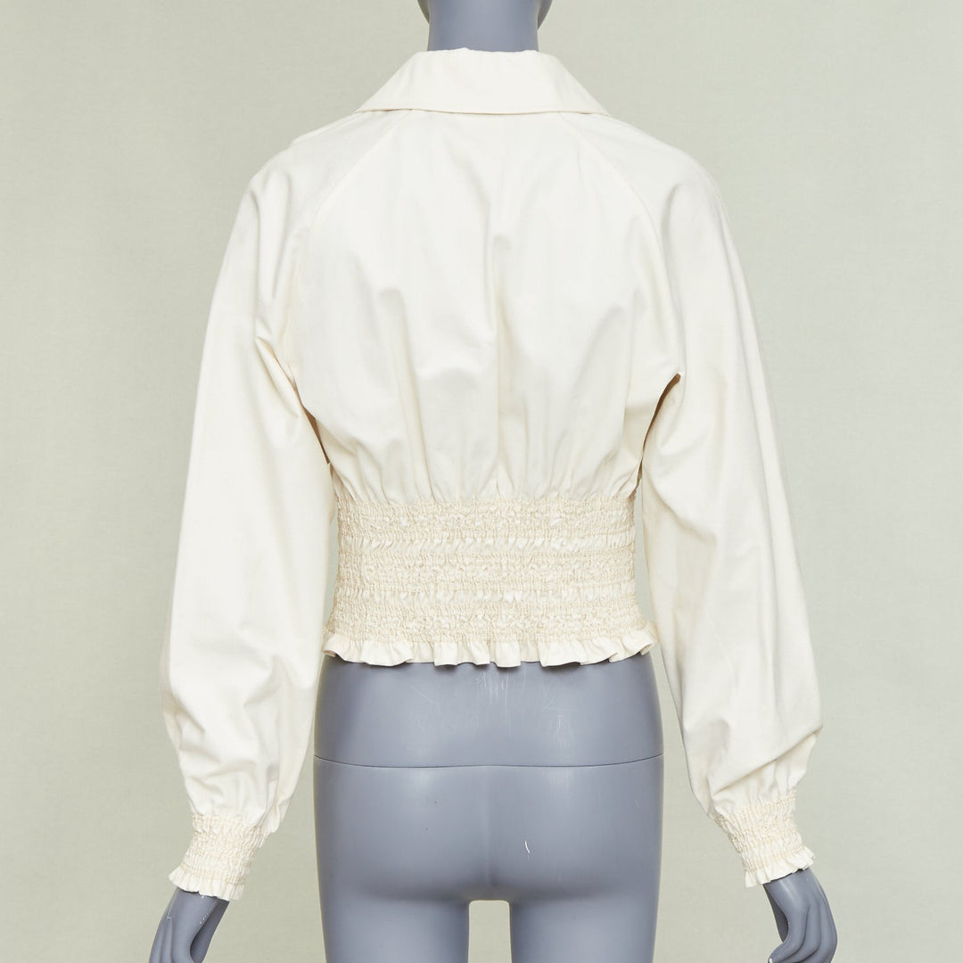 HERMES 2010 Crude Cell  ivory heavy cotton smocked waist crop overshirt FR38 M