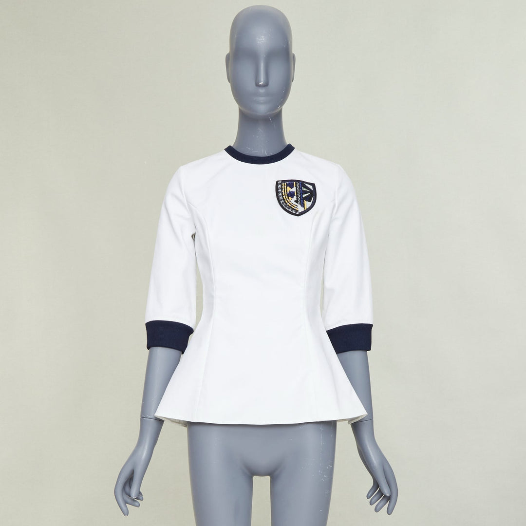 DIOR 2014 off-white navy sequin badge cotton peplum top FR36 S