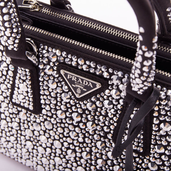 PRADA 2022 Runway Galleria Mini silver crystal embellished satin tote bag