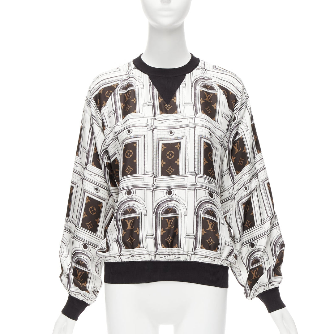 rare LOUIS VUITTON FORNASETTI 100% silk monogram graphic print cropped sweater S