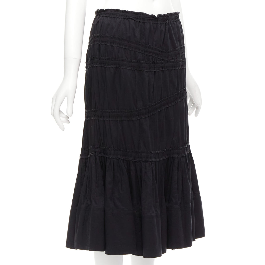 YVES SAINT LAURENT Rive Gauche black asymmetric shirred flute skirt FR38 M