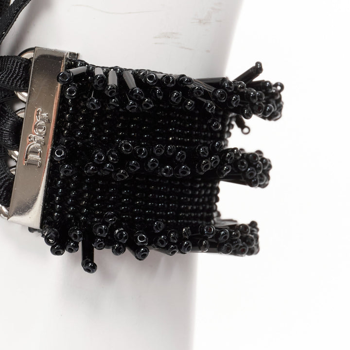 rare CHRISTIAN DIOR John Galliano Vintage black beaded corset tie bracelet