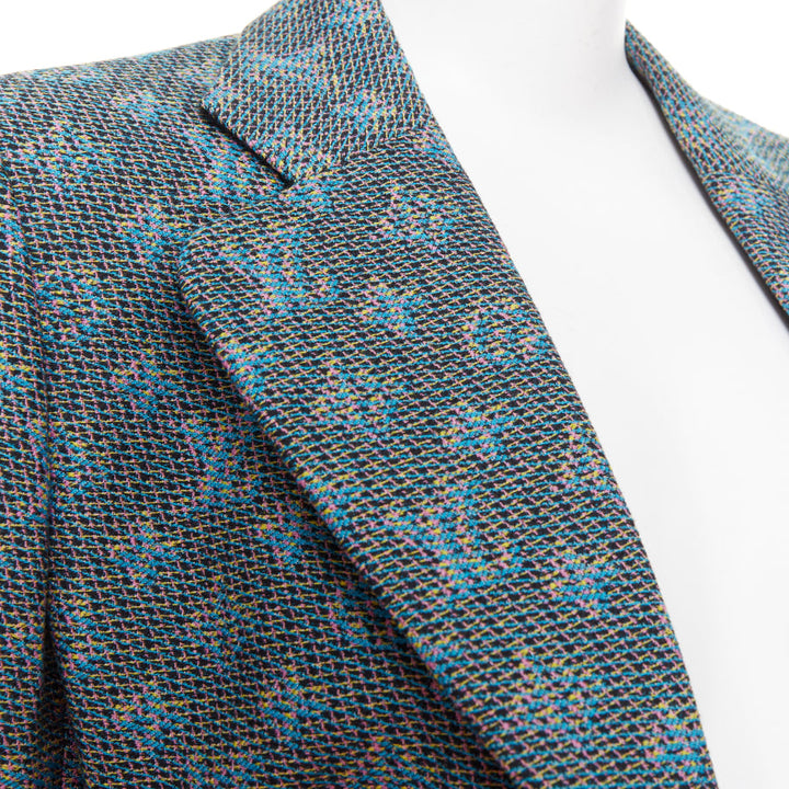 LOUIS VUITTON 2023 blue monogram wool jacquard single breasted blazer FR38 M