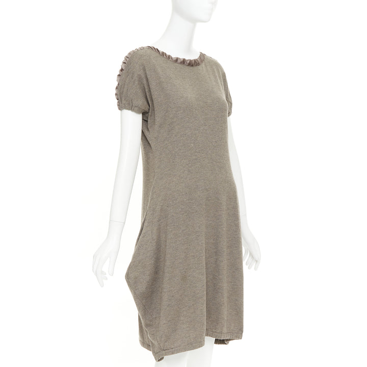 YES SAINT LAURENT Edition 24 Vintage brown ruched satin trim  bateau dress M