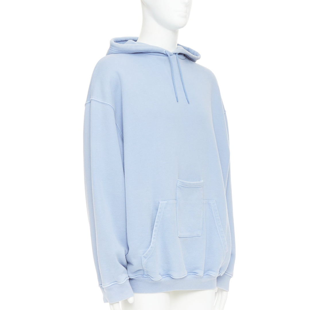 BALENCIAGA 2017 Demna light blue cotton phone kangaroo pocket logo hoodie M