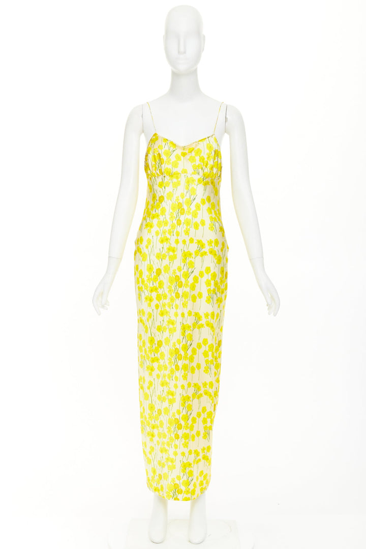 BERNADETTE 2023 Ripley yellow buttercups hand painted floral silk dress IT40 S