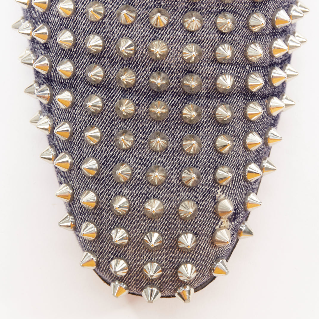 CHRISTIAN LOUBOUTIN Dandelion Spikes blue denim silver spike stud  loafer EU43