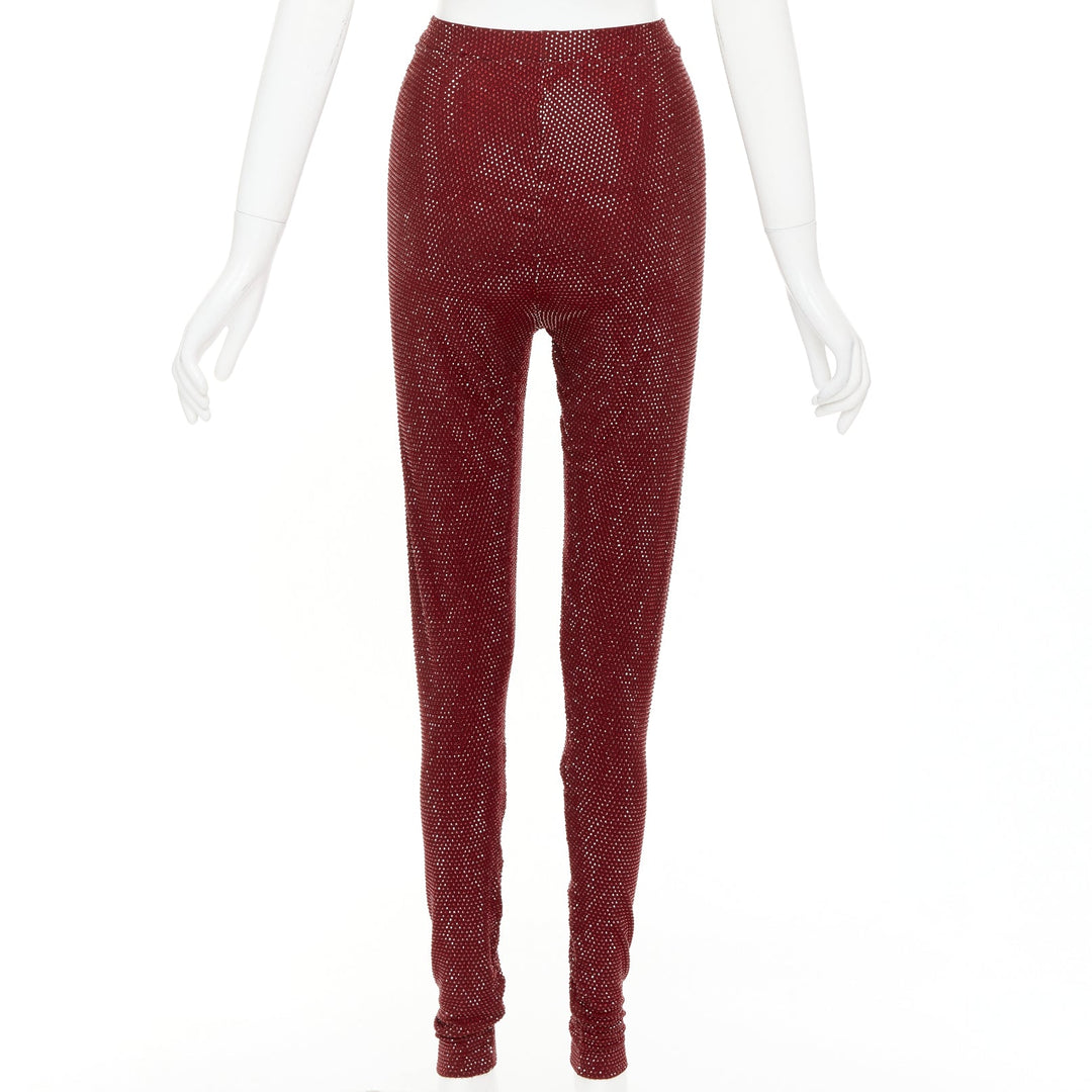 ALEXANDRE VAUTHIER AW2023 Runway Cinnabar red strass crystal legging pants