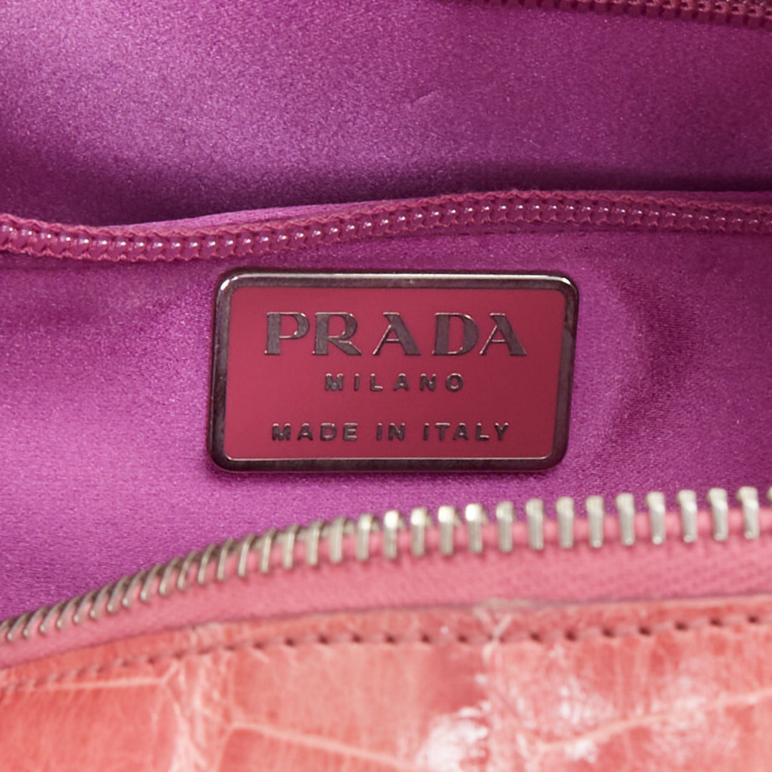 rare PRADA Vintage glossy pink scaled leather silver clasp chain shoulder bag