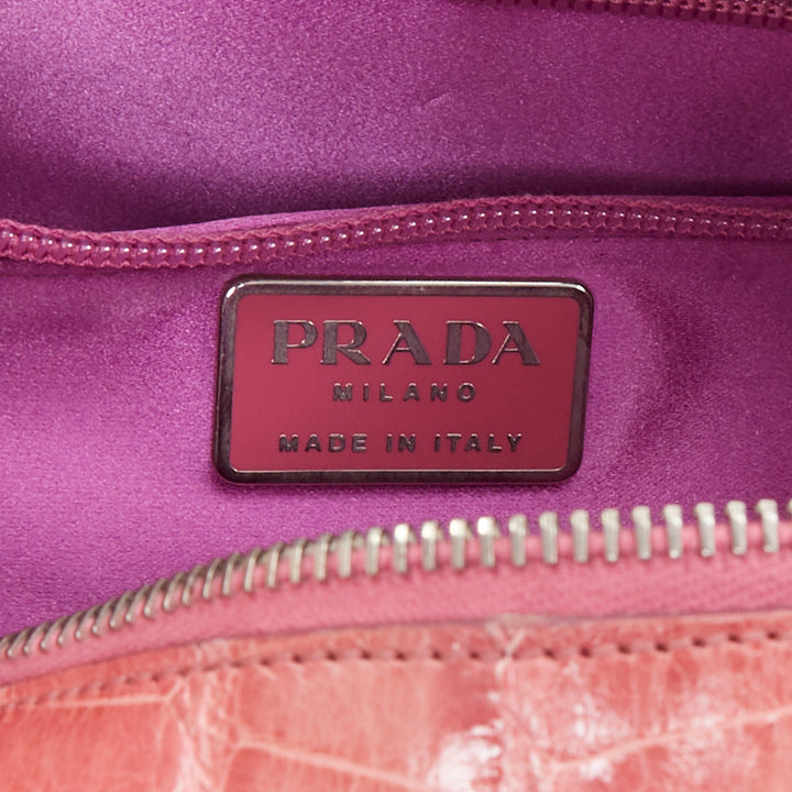 rare PRADA Vintage glossy pink scaled leather silver clasp chain shoulder bag